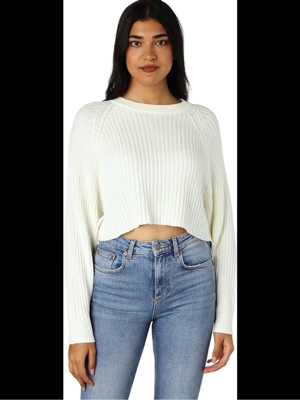 Aeropostale Women’s Med White Cropped Ribbed Crewneck Sweater